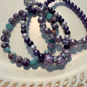 Elegant Purple and Turquoise Beaded Bracelet Set